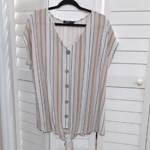 Striped V-Neck Button-Down Blouse